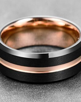 Anneau 8mm en carbure de tungstene couleur or et noir carbone
