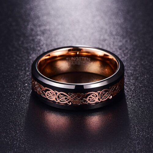 Bague Homme En Carbure De Tungstène Noir - Motif Spirale Celtique Et Incrustation Rouge - Taille 45 à 66 - Alliage Durable Et Hypoallergénique
