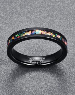 Bijoux anneau noir 4MM en carbure de tungstène avec éclats d'opale colorée à l'intérieur collection carbon