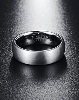 Bijoux anneau 8mm argent titane poli carbure de tungstene brossé design original