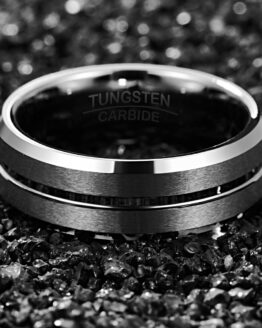 Bijoux anneau bague couleur argent titane en carbure de tungstène effet brossé et poli design original
