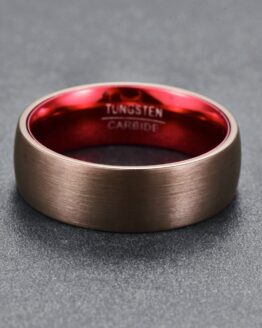 Anneau bague 8mm en carbure de tungstène couleur rouge brillant design aspect titane brossé
