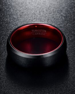 Anneau bijoux bague homme couleur noire et rouge en carbure de tungstene aspect carbone