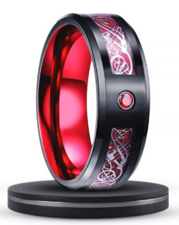 alizarine-bijoux-anneaux-8mm-rouge-et-noir-carbure-de-tunsgtene-avec-couleur-carbone-et-motifs-runiques-rouges-et-blanc