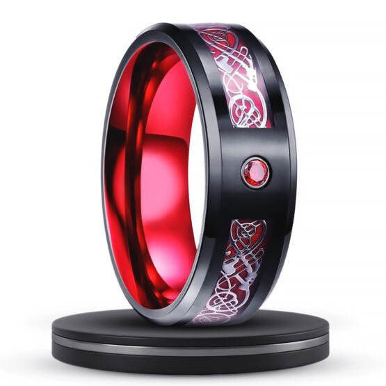 alizarine-bijoux-anneaux-8mm-rouge-et-noir-carbure-de-tunsgtene-avec-couleur-carbone-et-motifs-runiques-rouges-et-blanc