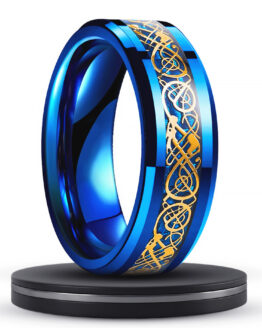 électrique-anneau-homme-8mm-carbure-de-tungstene-bleu-avec-motifs-celtiques-bleu-or