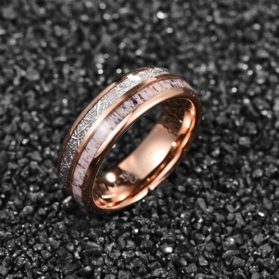 anneau bijoux bague design femme carbure de tungstène météorite rose