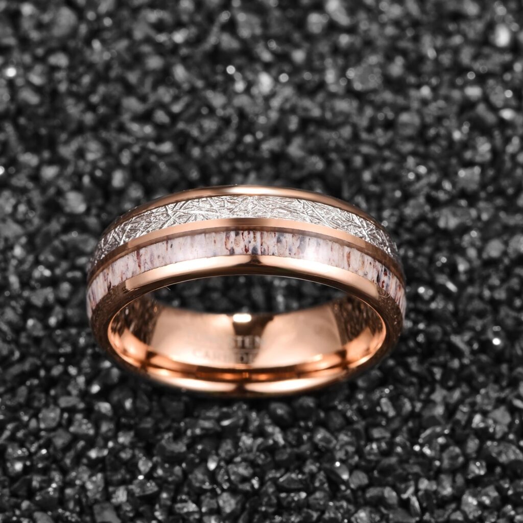 anneau bijoux bague design femme carbure de tungstène météorite rose