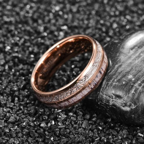 anneau bijoux bague design femme carbure de tungstène météorite rose